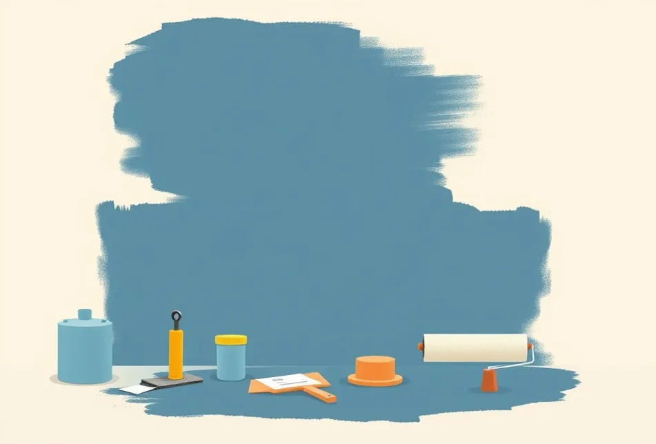 Outils de peinture disposés dans l'ordre des étapes du chantier