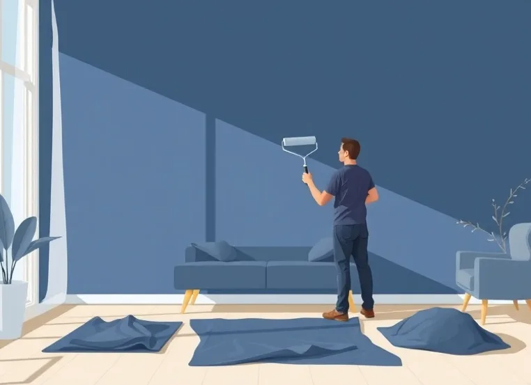 Peintre appliquant la peinture au rouleau sur un mur de salon
