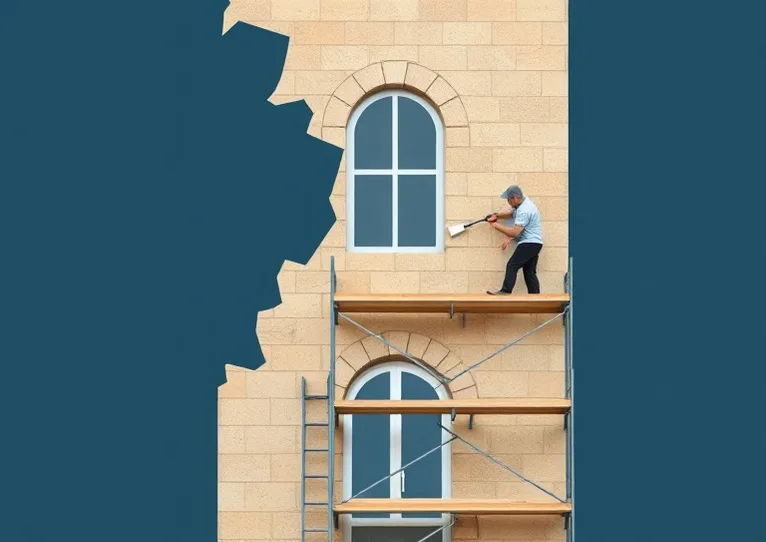 Ravalement de façade en pierre, nettoyage et application d'enduit
